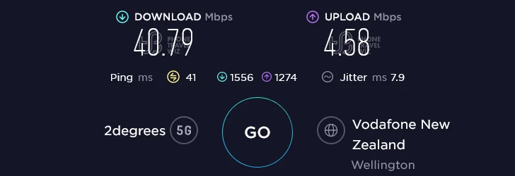 2degrees Speed Test at Melrose Truby King Park in Wellington (4.58 Mbps)