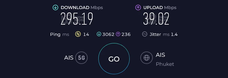 AIS Thailand Speed Test at Koh Samui Maenam Morning Market (295.19 Mbps)