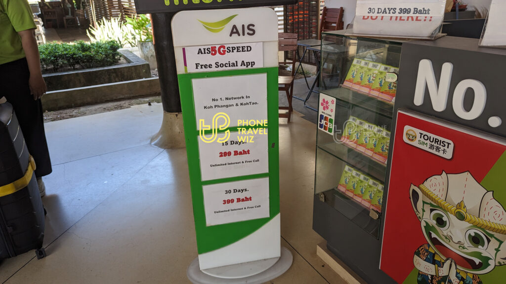 AIS Thailand Tourist SIM Cards on a Banner at Koh Samui Airport