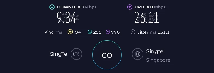 Airalo Asialink in Thailand Speed Test at Koh Pha Ngan Haad Khom Beach (9.34 Mbps - 26.11 Mbps)