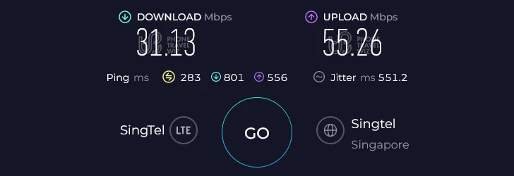 Airalo Asialink in Thailand Speed Test at Koh Samui Moo 4 District (55.26 Mbps)