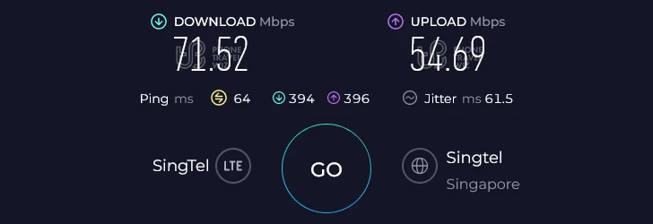 Airalo Asialink in Thailand Speed Test at Koh Samui Sala Thai Restaurant (71.52 Mbps)