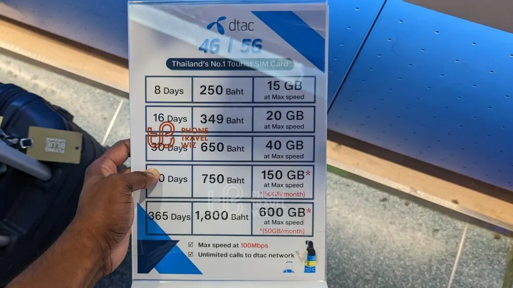 Dtac Thailand 200 THB Credit + Unlimited Data Plans Sold at Phuket International Airport