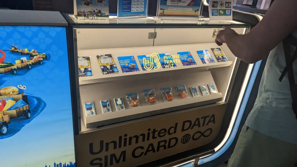 Dtac Thailand Happy Tourist SIM Cards on a Display at Bangkok Suvarnabhumi Airport