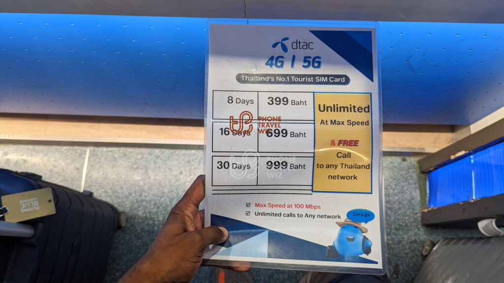Dtac Thailand Unlimited Data + Unlimited Local Calls plans Sold at Phuket International Airport