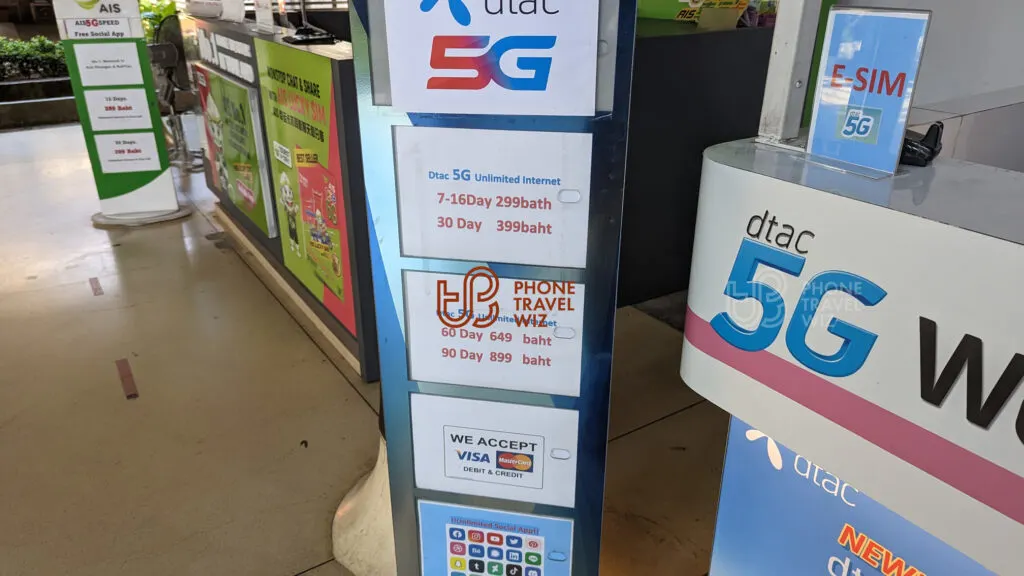 Dtac Thailand Unlimited Internet Plans on a Banner at Koh Samui Airport