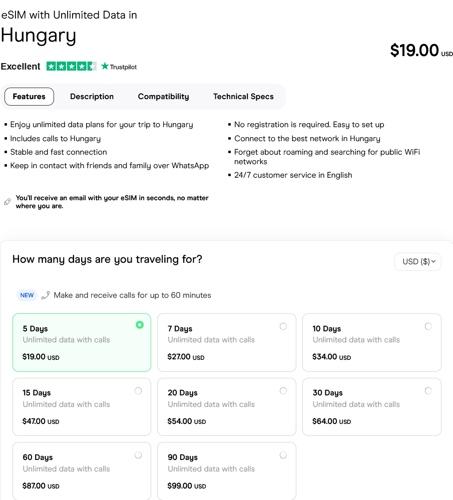 Holafly Hungary eSIMs