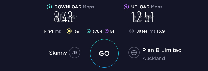 Skinny Mobile Speed Test at Auckland Airport International Terminal in Auckland (8.43 Mbps)