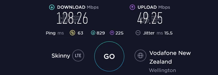 Skinny Mobile Speed Test at Hutt Central Hutt Recreation Ground in Hutt City (49.25 Mbps)