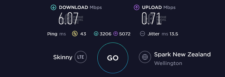 Skinny Mobile Speed Test at Rongotai Wellington Airport Arrivals in Wellington (0.71 Mbps)