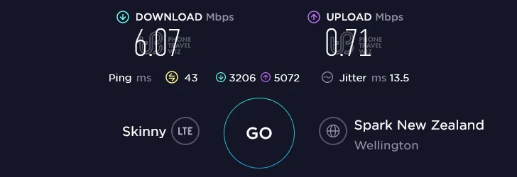 Skinny Mobile Speed Test at Rongotai Wellington Airport Arrivals in Wellington (0.71 Mbps)