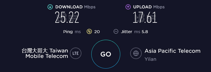 Taiwan Mobile Speed Test at Familymart Chunjing Road Luodong in Yilan County (17.61Mbps)