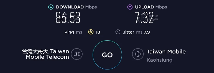 Taiwan Mobile Speed Test at Familymart Zhongshan on West Road in Kaohsiung City (7.32 Mbps)