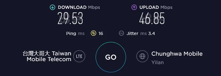 Taiwan Mobile Speed Test at Hilife Chuanyi Road Luodong in Yilan County (46.85Mbps)