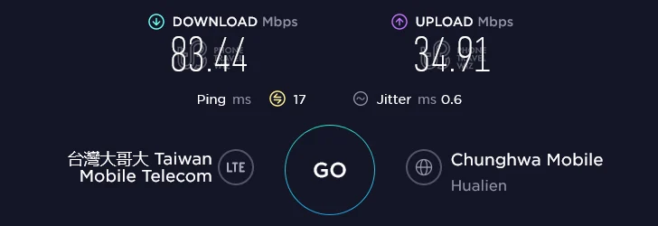Taiwan Mobile Speed Test at Hualien Station in Hualien County (34.91 Mbps)