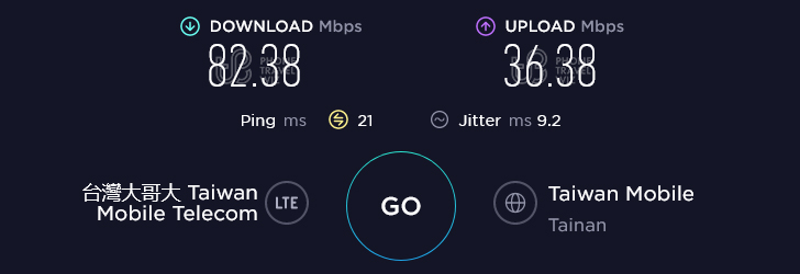 Taiwan Mobile Speed Test at Tainan TRA Station in Tainan City (36.38 Mbps)