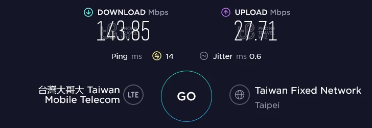 Taiwan Mobile Speed Test at Taipei Main Station - Main Hall in Taipei City (143.85 Mbps)