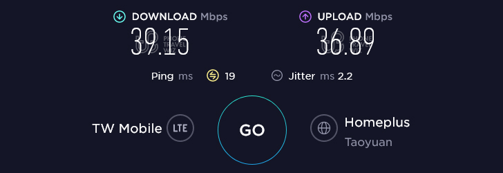 Taiwan Mobile Speed Test at Taoyuan TRA Station Platform 1 in Taoyuan City (36.89 Mbps)