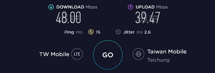 Taiwan Mobile Speed Test at Totoro Bus Stop in Taichung City (39.47 Mbps)