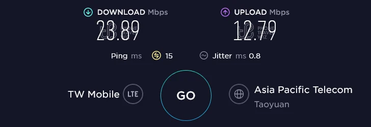 Taiwan Mobile Speed Test at Yangming Sports Park in Taoyuan City (23.89 Mbps)