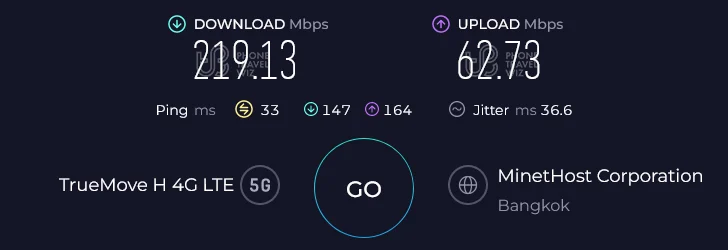 TrueMove H Thailand Speed Test at Bangkok Phra Borom Maha Ratchawang Royal Residence (219.13 Mbps)