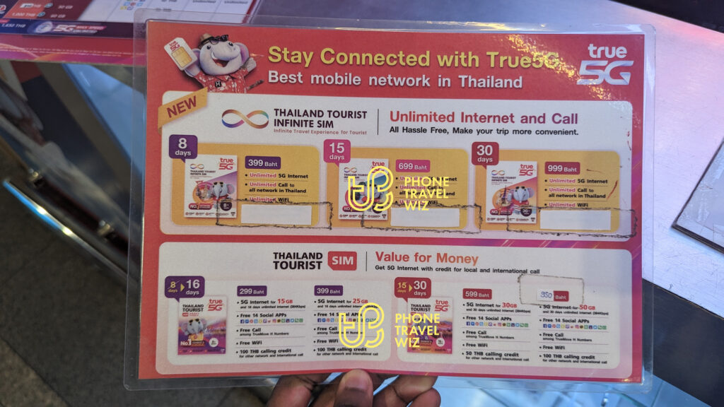 TrueMove H Thailand Tourist (Infinite) Plans Shown on a Flyer at Bangkok-Don Mueang International Airport
