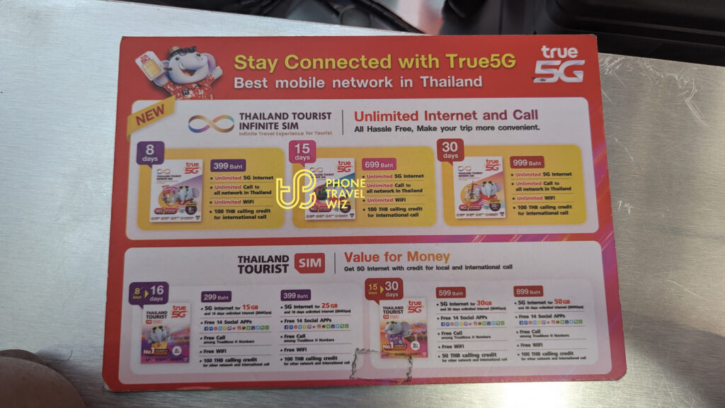 TrueMove H Thailand Tourist (Infinite) Plans Shown on a Flyer at Bangkok Suvarnabhumi Airport