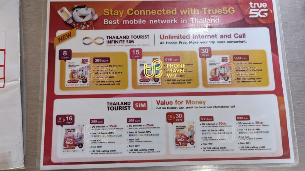 TrueMove H Thailand Tourist (Infinite) Plans Shown on a Flyer at Koh Samui Airport