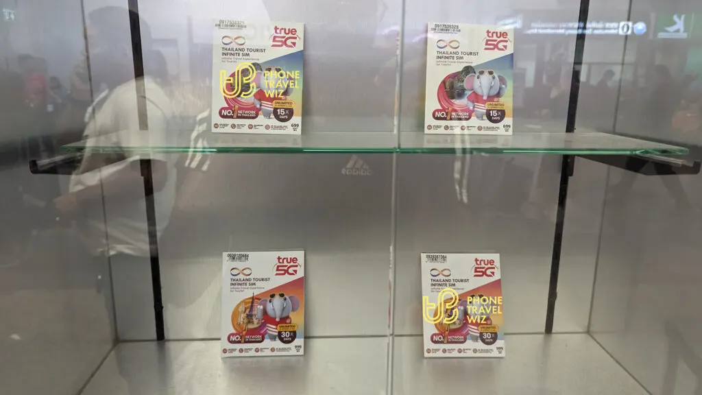 TrueMove H Thailand Tourist SIM Cards on a Display at Bangkok-Don Mueang International Airport