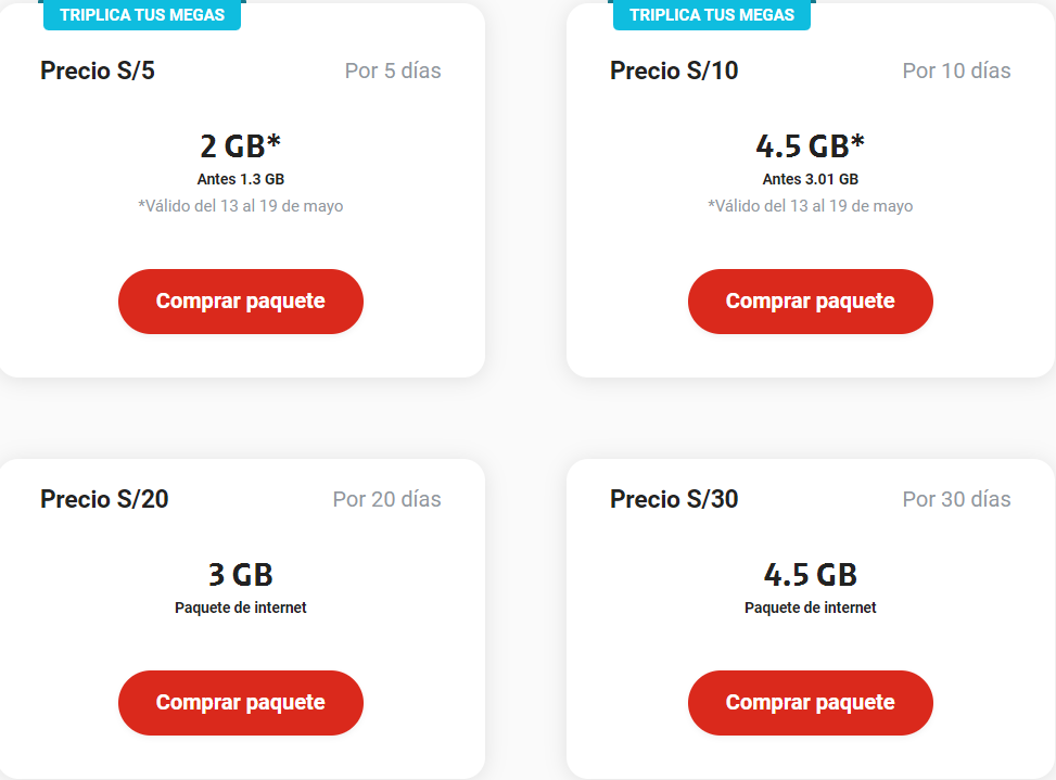 Claro Peru Paquetes de Megas Data Packages