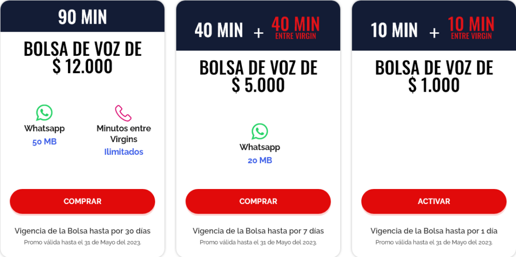 Virgin Mobile Colombia Bolsas de Voz Voice Bags