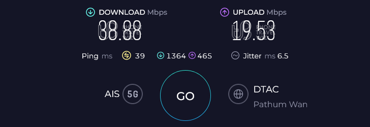 AIS Thailand Speed Test at Bangkok Don Mueang International Airport International Terminal Arrivals Hall (38.88 Mbps)