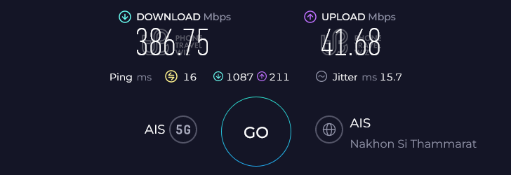 AIS Thailand Speed Test at Koh Samui Bay View Village (386.75 Mbps)