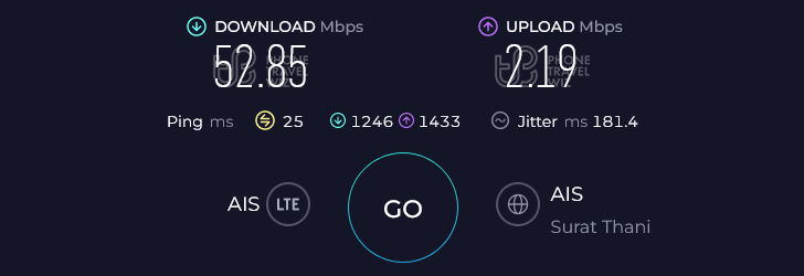 AIS Thailand Speed Test at Koh Samui Island Organics Thai cooking Class Koh Samui (52.85 Mbps)