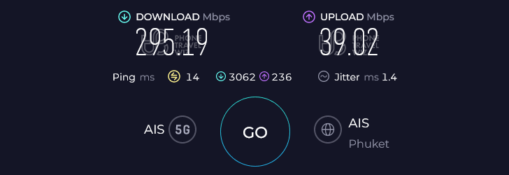 AIS Thailand Speed Test at Koh Samui Maenam Morning Market (295.19 Mbps)