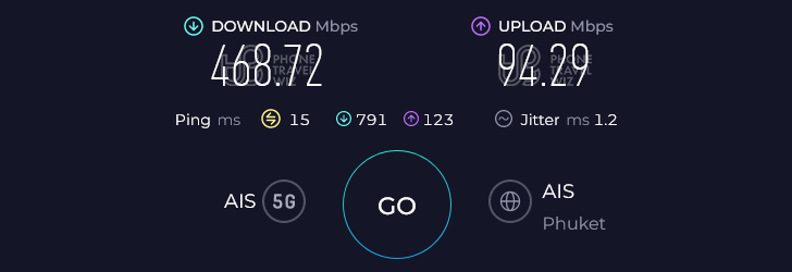 AIS Thailand Speed Test at Koh Samui Moo 1 District (94.29 Mbps)