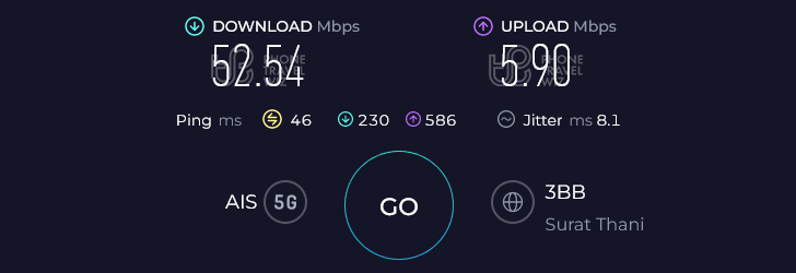 AIS Thailand Speed Test at Koh Samui Mu Ko Ang Thong National Marine Park (52.54 Mbps)