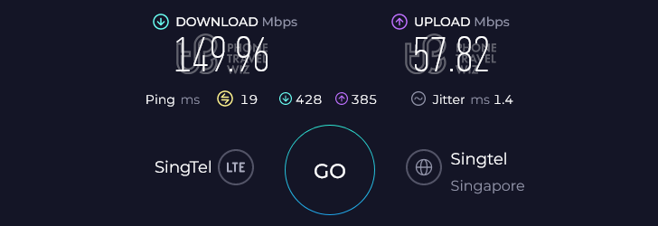 Airalo Asialink in Singapore eSIM Speed Test at D'hotel (57.82 Mbps)