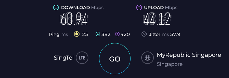 Airalo Connect Lah! Singapore eSIM Speed Test at Bugis Junction (44.12 Mbps)
