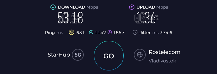 Alosim South Korea eSIM Speed Test at Incheon Ibis Styles Ambassador Incheon Airport (53.18 Mbps)