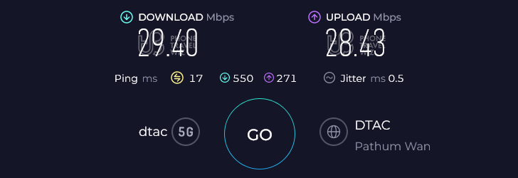 Dtac Thailand Speed Test at Bang Sue Station (28.43 Mbps)