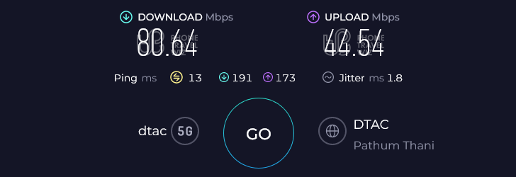 Dtac Thailand Speed Test at Bangkok Don Mueang International Airport Domestic Terminal Arrivals Hall (44.54 Mbps)
