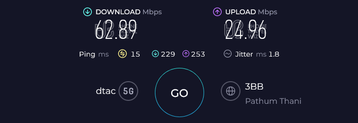 Dtac Thailand Speed Test at Bangkok Don Mueang International Airport International Terminal Arrivals Hall (62.89 Mbps)