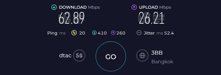 Dtac Thailand Speed Test at Bangkok Khlong Toei Nuea Terminal21 Asok (62.89 Mbps)