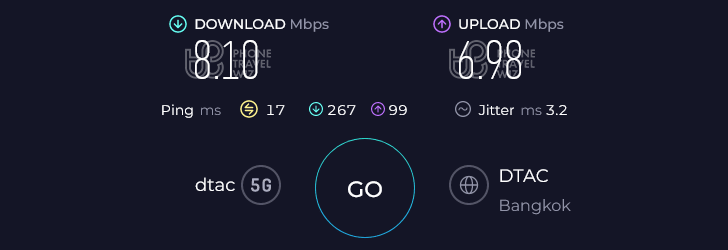 Dtac Thailand Speed Test at Bangkok Phrom Phong Adelphi Grande Sukhumvit Hotel (8.10 Mbps)