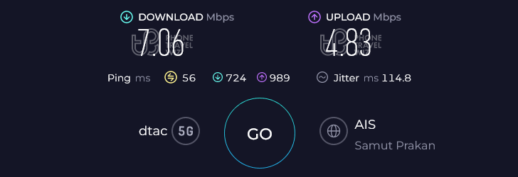 Dtac Thailand Speed Test at Bangkok Suvarnabhumi Airport International Bus & Taxi Stand (7.06 Mbps)