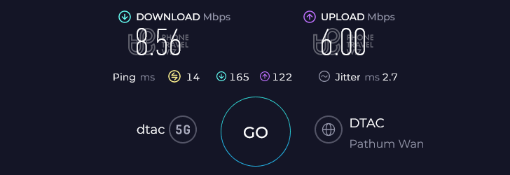 Dtac Thailand Speed Test at Bangkok Suvarnabhumi Airport International Luggage Claim (8.56 Mbps)