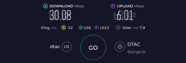 Dtac Thailand Speed Test at Koh Samui Bo Put (30.08 Mbps)