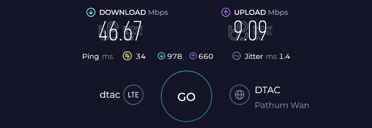 Dtac Thailand Speed Test at Koh Samui Grand Sea Discovery Terminal (46.67 Mbps)