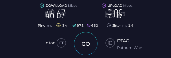 Dtac Thailand Speed Test at Koh Samui Grand Sea Discovery Terminal (46.67 Mbps)